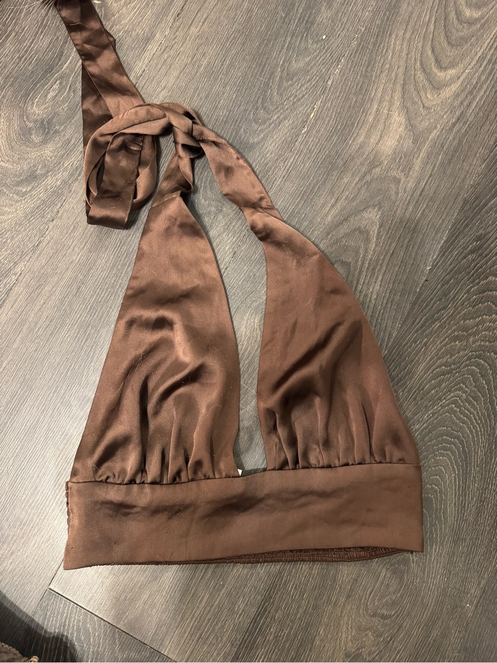Garage Brown Satin Halter Bralette
